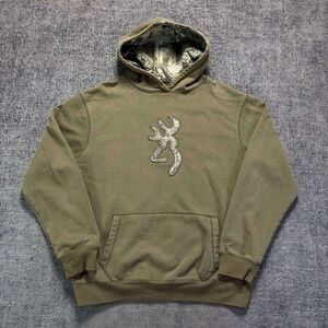 Browning Hoodie Mens Large Green Camo Buckmark Logo Pullover Gorpcore Sweatshirt